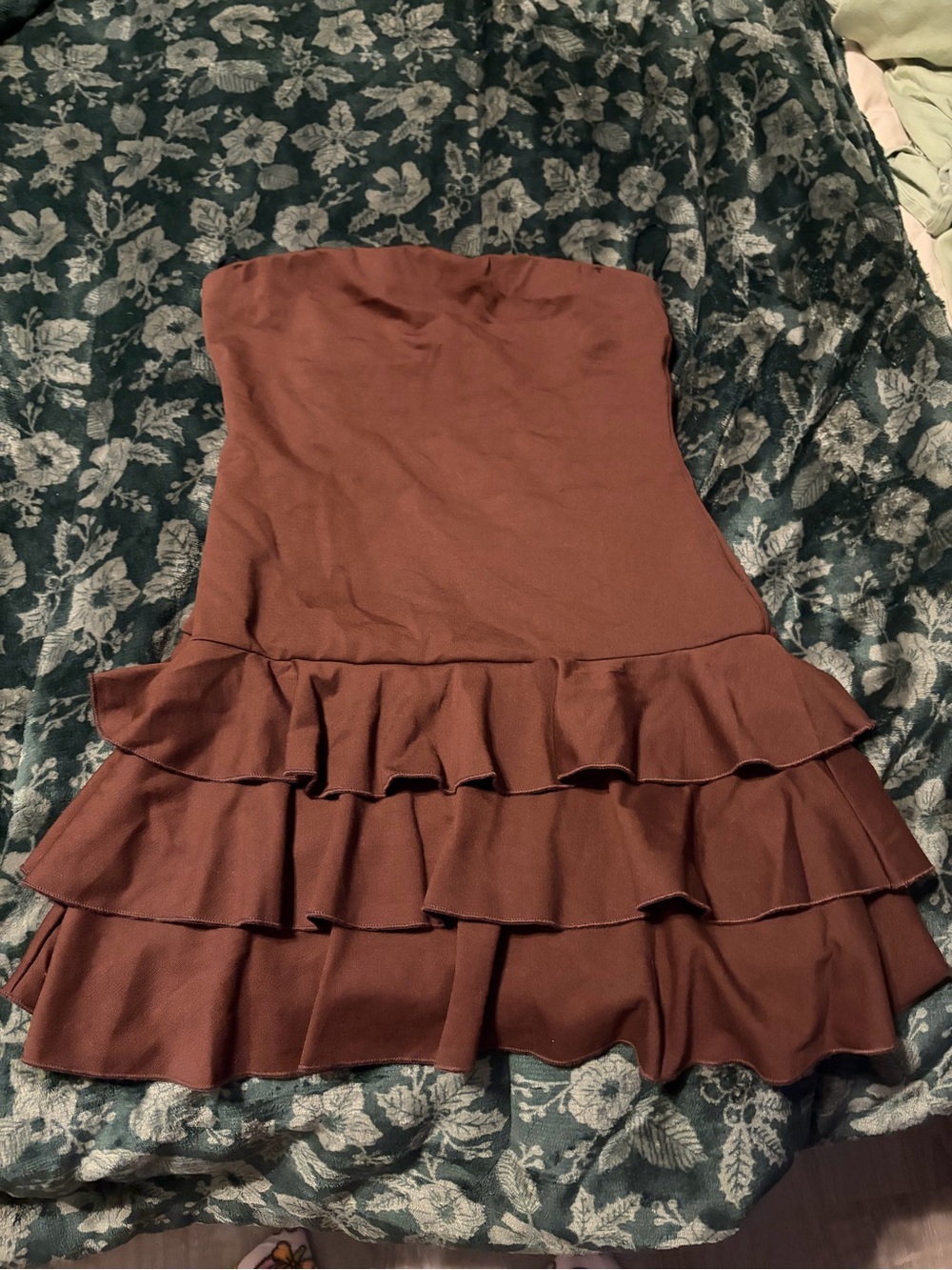 Strapless Ruffle Tiered Mini Dress - Brown